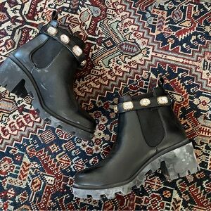 Steve Madden Stylish Black Ankle Boots with Embellished Straps